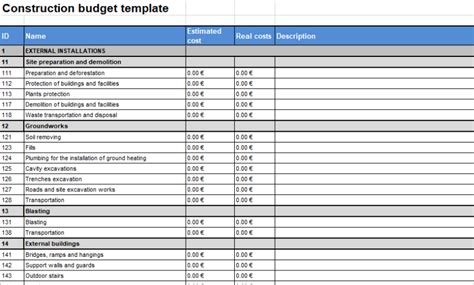 Construction Budget Template - Free Download for Project Managers