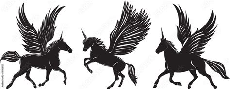 black silhouette of a pegasus with wings on a white background vector ...