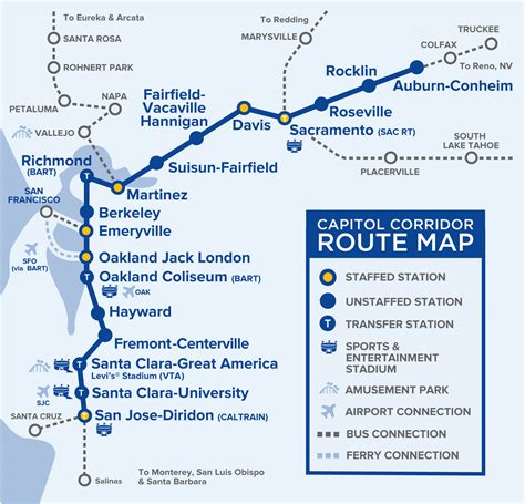 Capitol Corridor Train Route Map for Northern California