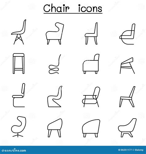 Chair Icons Set in Side View Stock Vector - Illustration of lounge, interior: 86351177