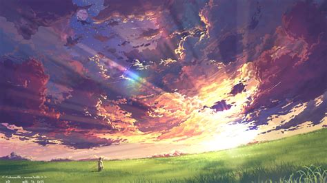 anime, Clouds, Sky, Sunset, Sun Rays, Field Wallpapers HD / Desktop and Mobile Backgrounds