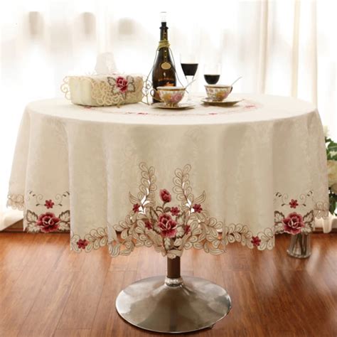 Round Cutwork Handmade Embroidered Table Cloth Luxury Jacquard Embroidery Floral Tablecloths ...