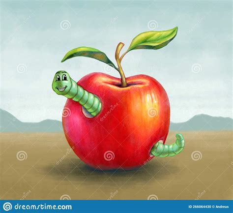 Worm Eating Apple Cartoon Vector Illustration | CartoonDealer.com #79017878