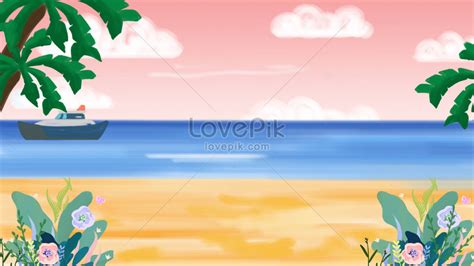 Background Pemandangan Kartun Pantai Yang Digambar Tangan Gambar Untuk ...