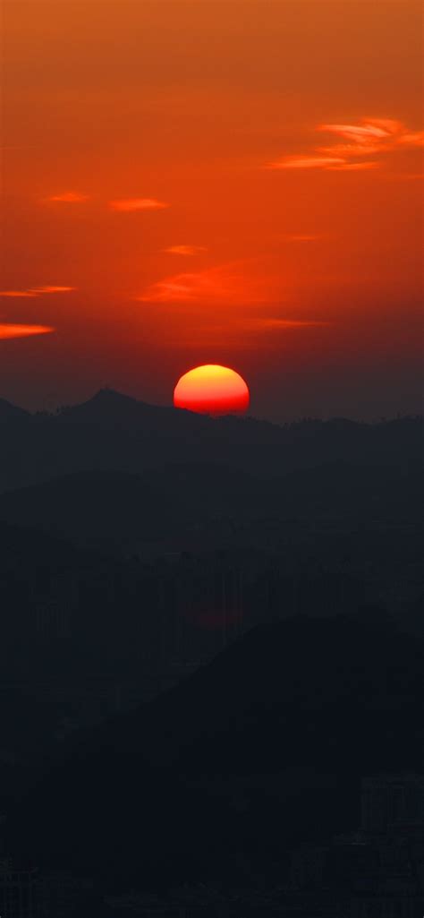 Wallpaper Beautiful sunset, mountains, red sun 5120x2880 UHD 5K Picture ...