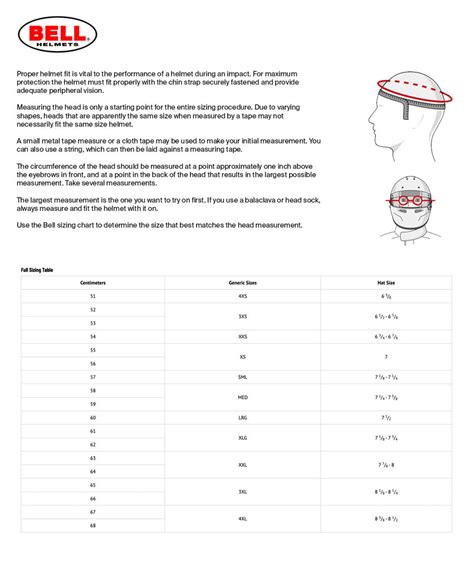 Bell Racing Size Chart