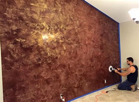 Red venetian plaster with gold wax accent wall | Venetian plaster ...