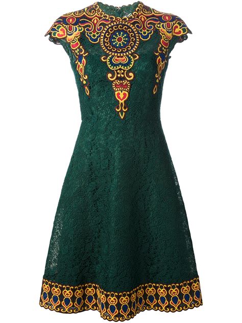 Lyst - Valentino Embroidered Floral Lace Dress in Green