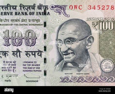 Indian 100 rupee banknote, Mahatma Gandhi, India money closeup Stock ...