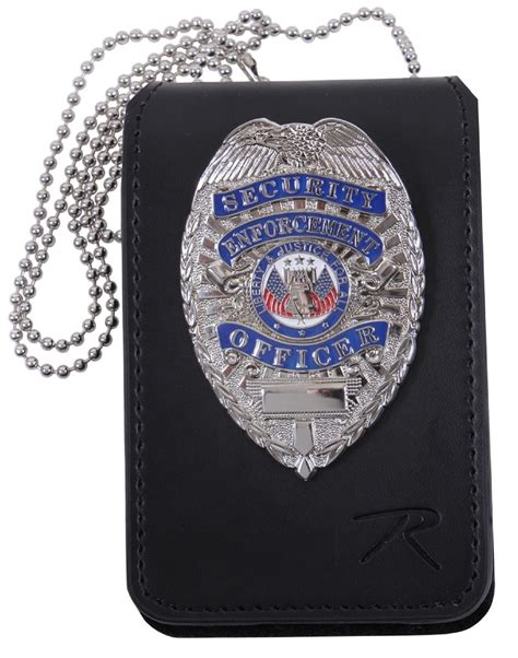 Black Leather Law Enforcement Security ID & Badge Holder w/ 33" Neck C ...