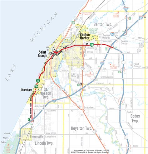 Michigan Highways: Route Listings: BL I-94 (Benton Harbor–St Joseph) Route Map