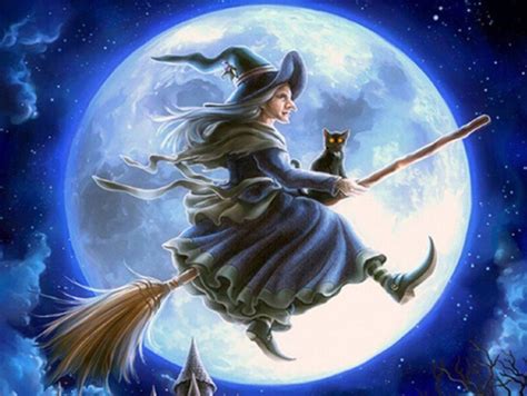 Halloween Witch & Cat on Broom – All Diamond Painting