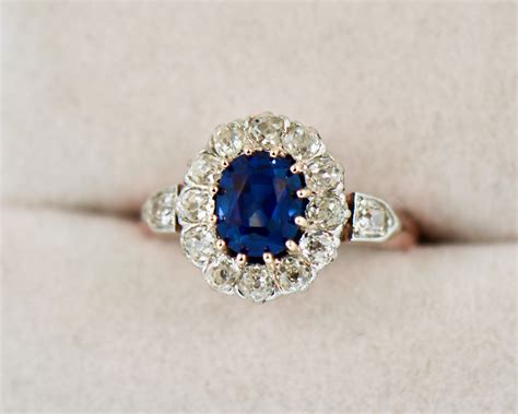 Antique GIA Pailin Blue Sapphire Ring Princess Diana Style