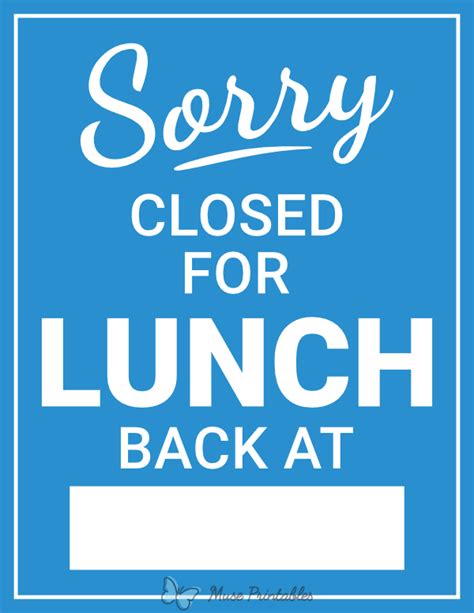 Closed For Lunch Sign Printable