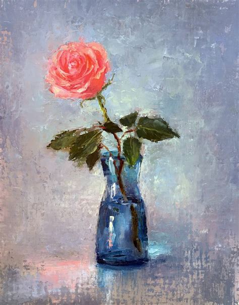 Rose in the vase. Original oil painting Painting by Yana Golikova | Saatchi Art