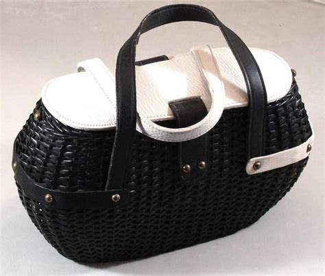 Rare Black and White Woven Purse with Asymmetrical Leather Trim for Summer! For Sale at 1stdibs