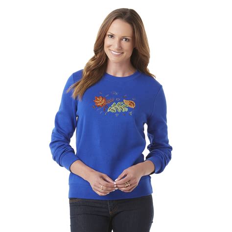 Basic Editions Women's Embroidered Sweatshirt - Leaves