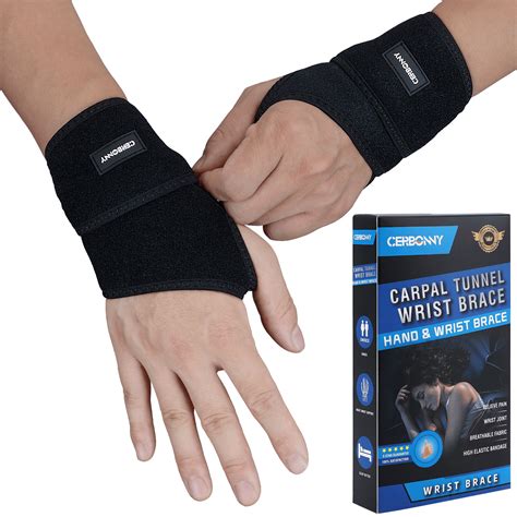 CERBONNY Carpal Tunnel Wrist Brace ,2Pack Wrist Support Brace Adjustable Wrist Strap Reversible ...