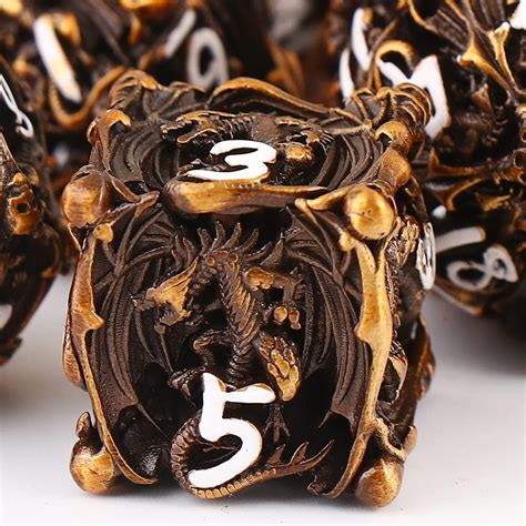 Amazon.com: Metal Dice DND Set Role-Playing Dragon dice D&D7-Piece Copper Hollow polyhedral dice ...