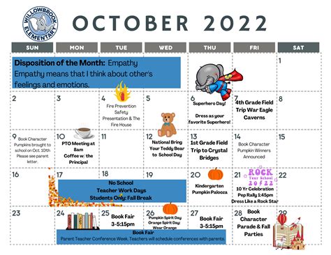 Monthly School Calendars | Willowbrook Elementary School