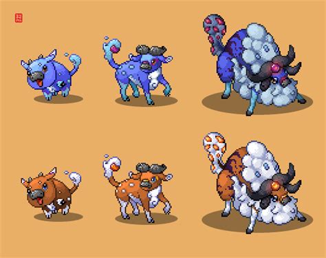 Fakemon starter sprites based on water buffalos:) : fakemon