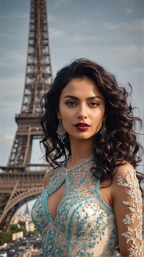 Elegant French Bride Posing at Eiffel Tower in Exquisite Indian Wedding Attire | MUSE AI