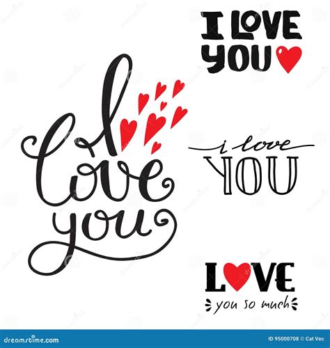 Vector I Love You Text Overlays Hand Drawn Lettering Collection Inspirational Lover Quote ...