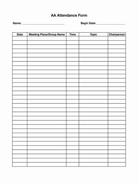 30 Alcoholics Anonymous attendance form | Example Document Template