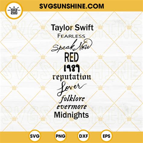 Taylor Swift Albums SVG, Taylors Version SVG, Swiftie SVG, The Eras Tour SVG PNG DXF EPS Digital ...