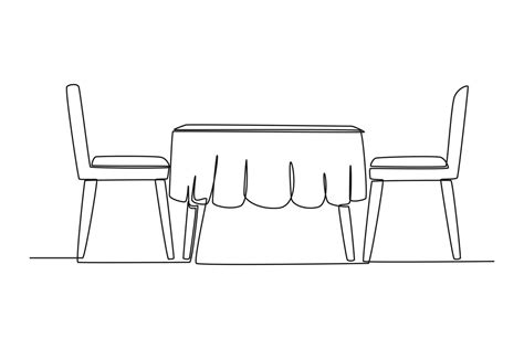 Single one-line drawing modern dining table in the kitchen. Kitchen room concept continuous line ...