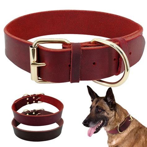 Genuine Leather Dog Collar Large Dogs Collar for Pitubull German Shepherd Pet Puppy Collars For ...