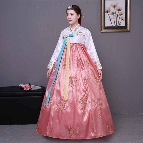 Female Korean Traditional Long Sleeve Classic Hanboks Dress Cosplay Costume Women Palace Korea ...