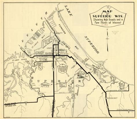 Map of Superior Wisconsin Showing Main Roads and a Few Points of ...