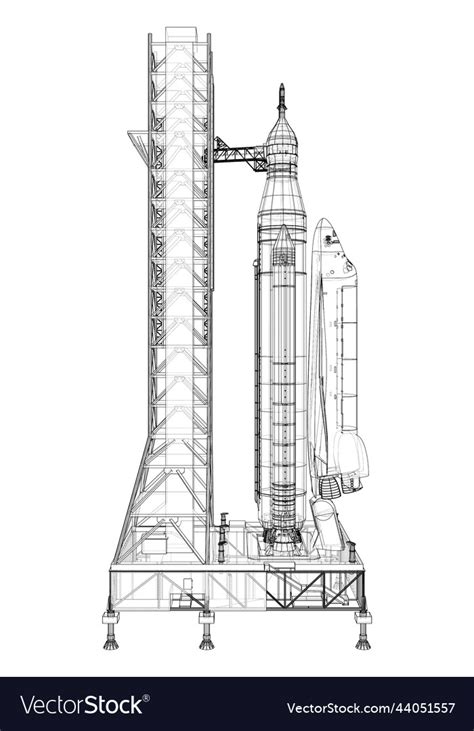 Space rocket on launch pad rendering of 3d Vector Image