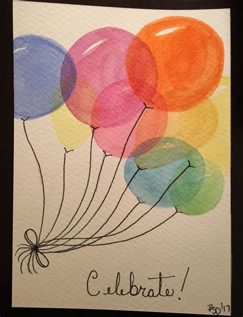 Birthday Balloon watercolor card | Watercolor birthday cards ...