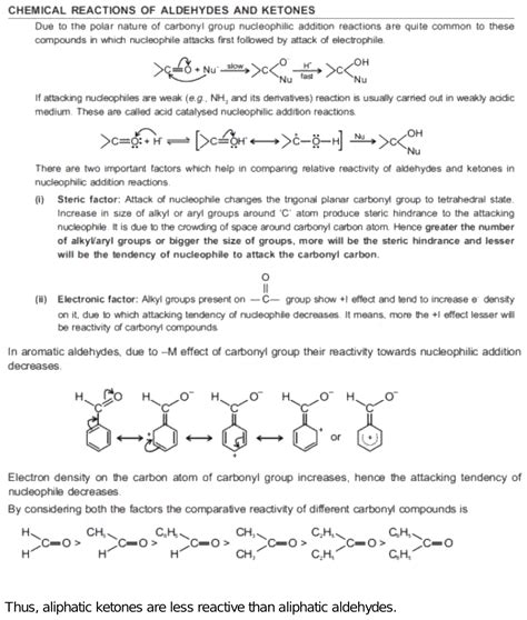 Comparison of reactivities of aliphatic aldehyde and ketone.