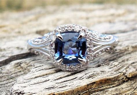 Vintage Antique 1.28ct Blue Sapphire Diamond Unique Engagement Ring Art Deco Style 14k White ...