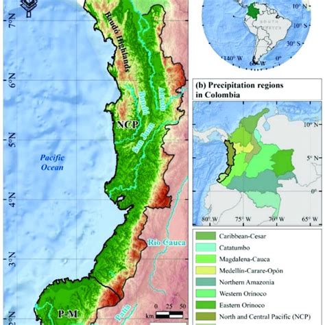 (a) Study area and (b) precipitation regions in Colombia provided by ...