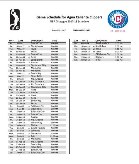 Ontario Clippers schedule : r/LAClippers