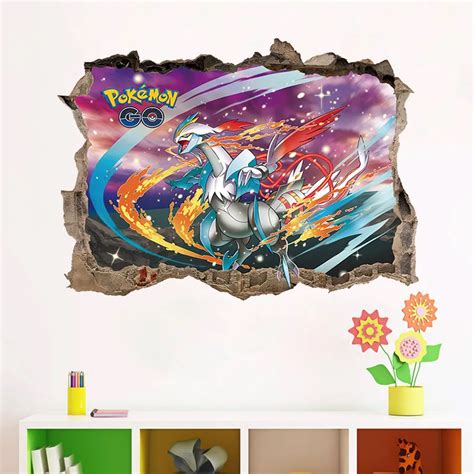 Cartoon Game Pokemon GO Wall Stickers For Kids Rooms Boy's Gift Pikachu Wall Decals Mural Broken ...