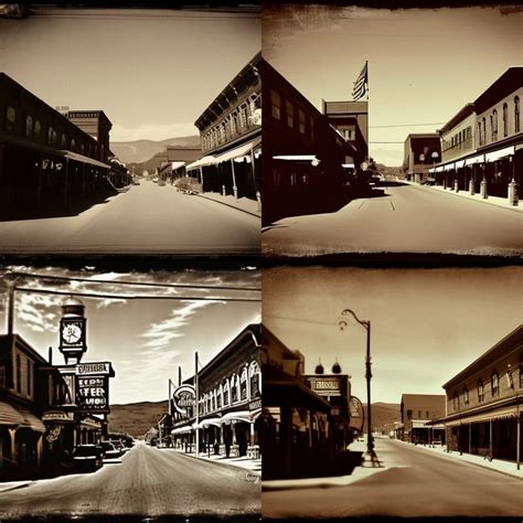 hyperdetailed old pic of old western town streets and buildings saloon hotel sepia tones, film ...