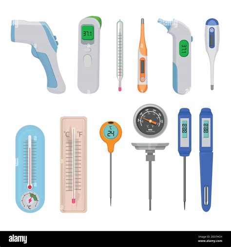 Thermometers. Difference hot and cold temperature measure counters indicators high and low ...