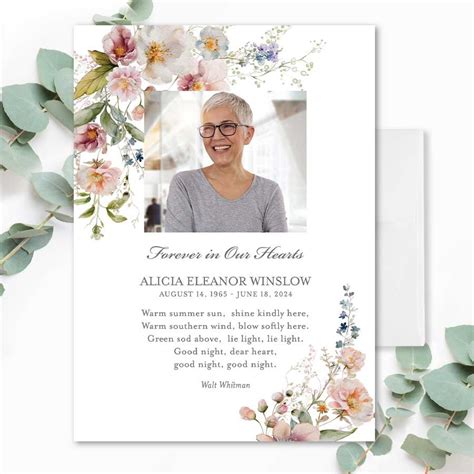 Printable Funeral Memorial Cards with Custom Poem and Photo