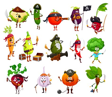 Pirate, corsair and buccaneer vegetable characters 23844513 Vector Art at Vecteezy