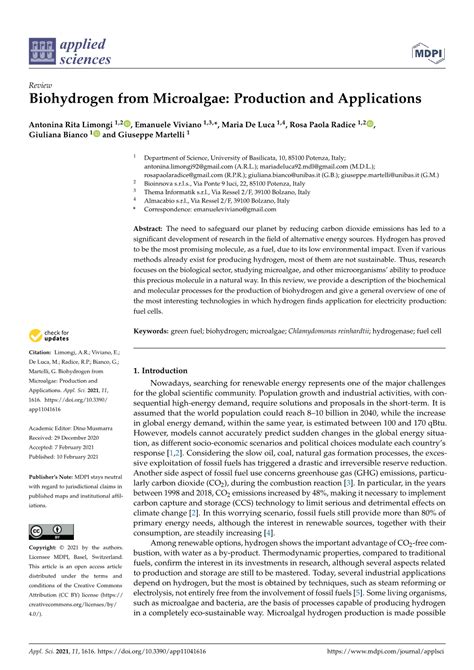 Biohydrogen from Microalgae: Production and Applications - DocsLib