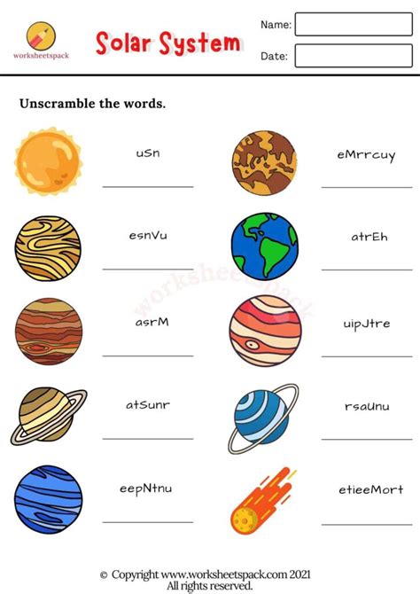 Solar System Worksheets PDF - worksheetspack