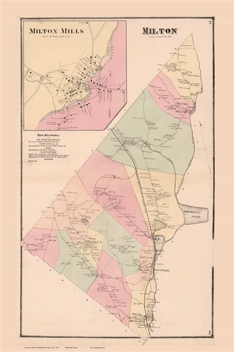 Milton Town and Milton Mills Village, New Hampshire 1871 Old Town Map Reprint - Strafford Co ...