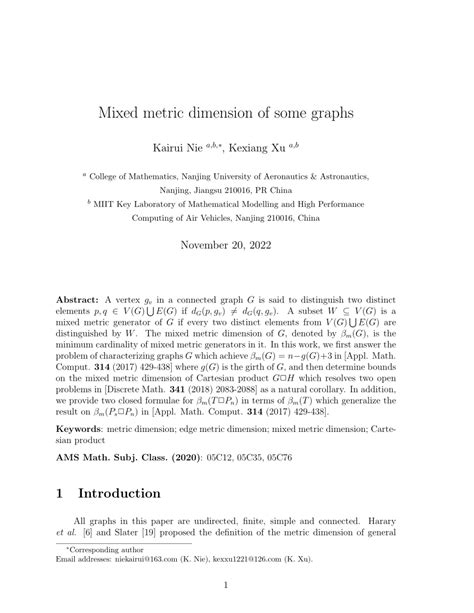 (PDF) Mixed metric dimension of some graphs