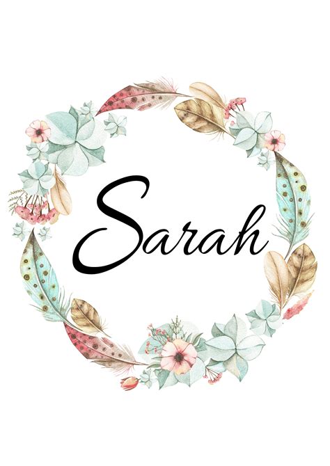 Name SARAH Boho Watercolor botanische Feder Pastelle Wand - Etsy