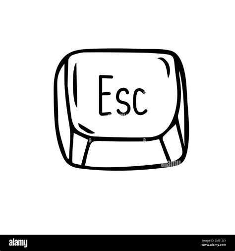 Esc Escape key icon. Keyboard button symbol, black and white outline drawing. Isolated vector ...